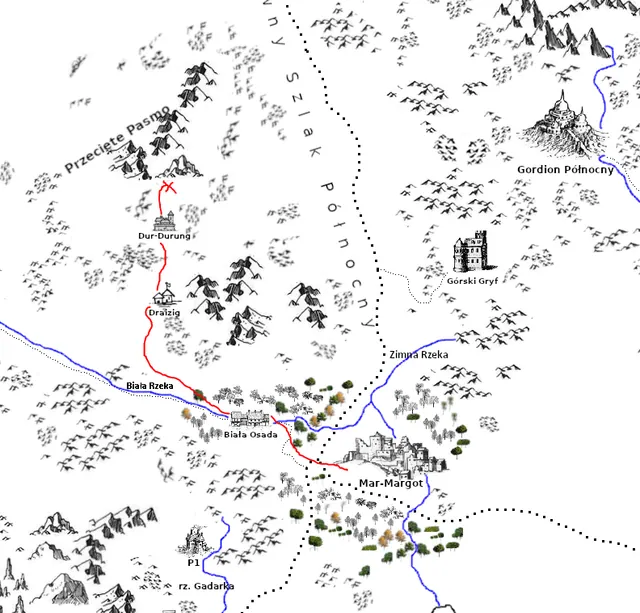 Mapa wskazująca szlak z Mar-Margot do Dur-Durung